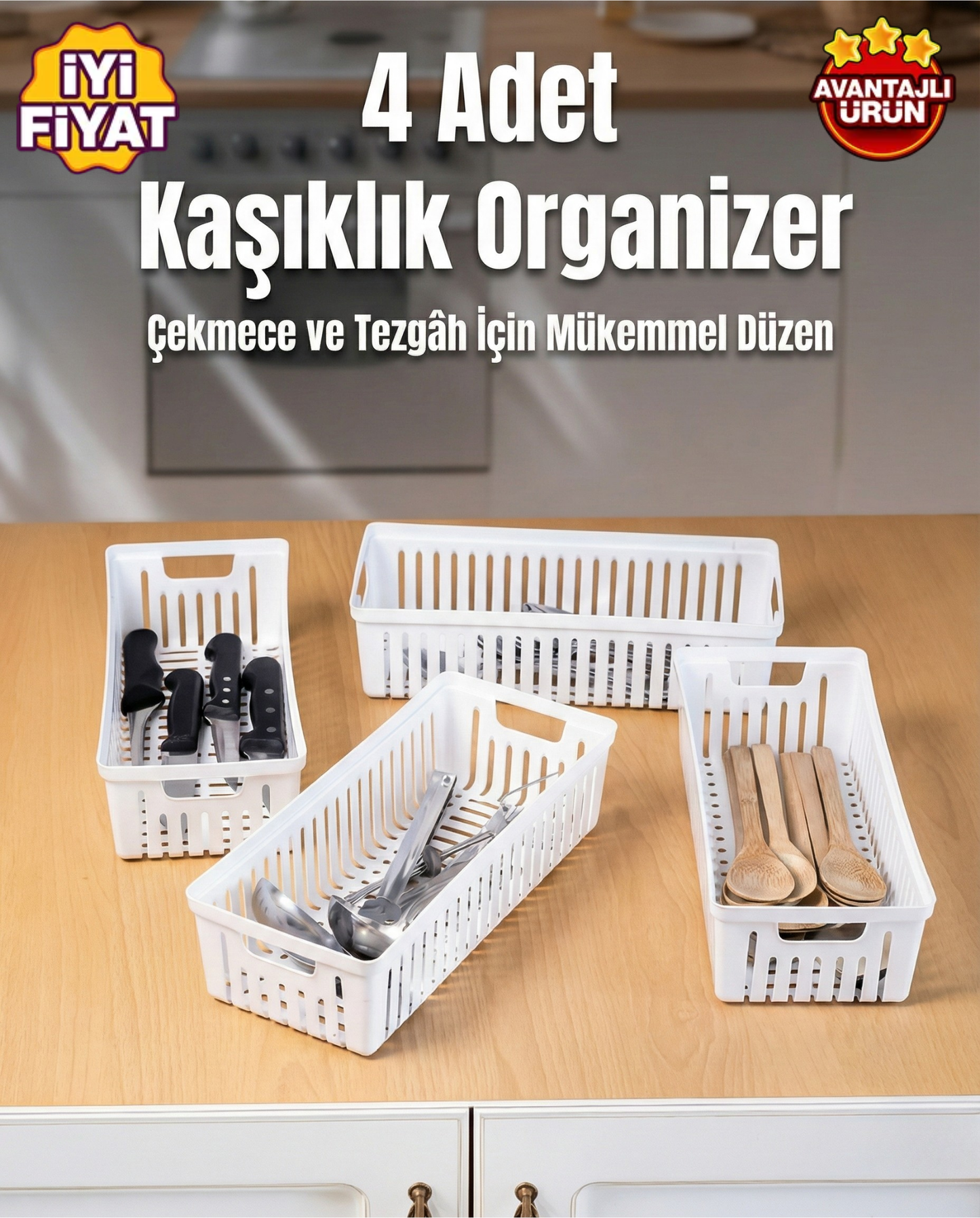 4’Lü Mutfak Çekmece İçi Düzenleyici